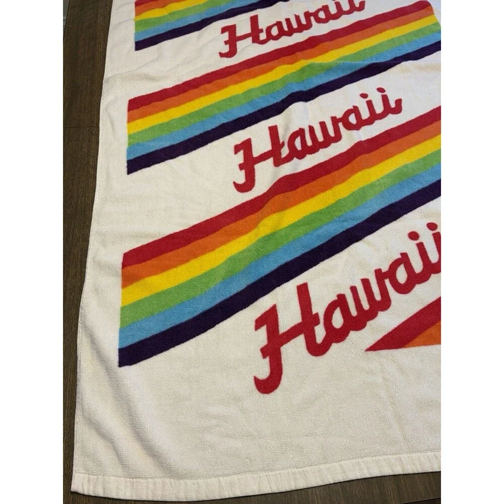 VTG 1980s HAWAII Beach Towel 29x57 100% Cotton Rainbow Liki Liki